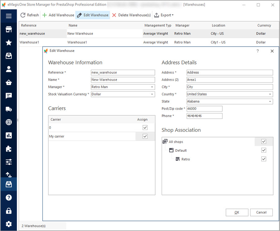 Edit PrestaShop Warehouse with Store Manager