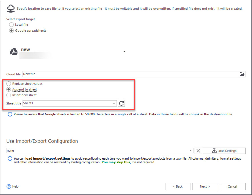 Google Sheets Export File Options Google Sheets Export File Options with Store Manager