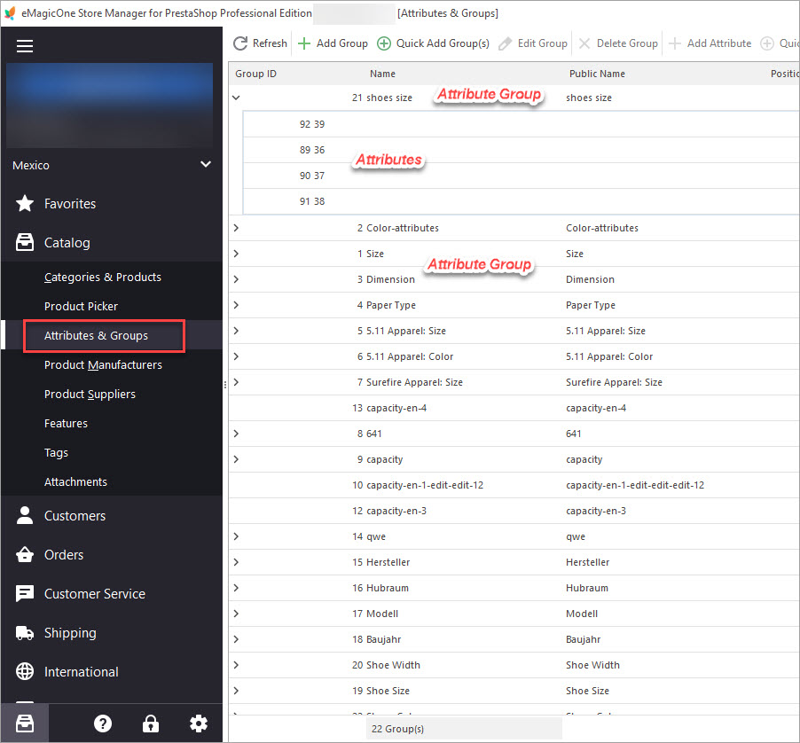 PrestaShop Attributes and Attribute Groups Section PrestaShop Attributes and Attribute Groups Section in Store Manager