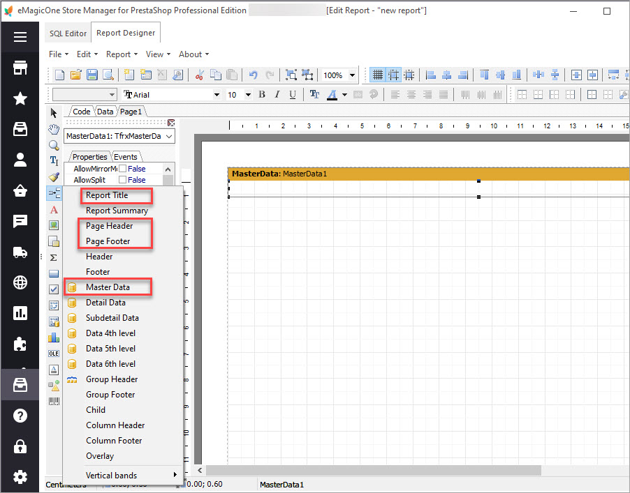 PrestaShop Custom Report Bands PrestaShop Custom Report Bands with Store Manager