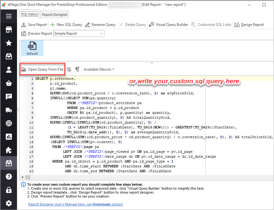 PrestaShop Custom Report Editor PrestaShop Custom Report Editor with Store Manager