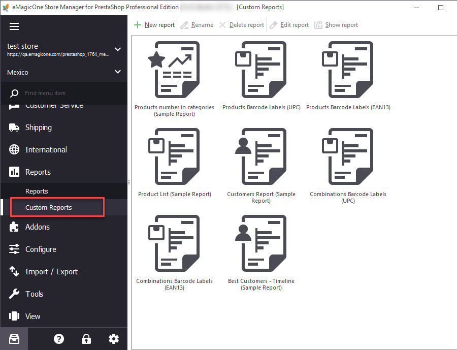 PrestaShop Custom Reports Section PrestaShop Custom Reports Section in Store Manager