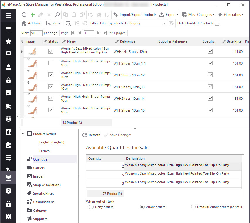 PrestaShop Inventory Management in Products Grid with Store Manager