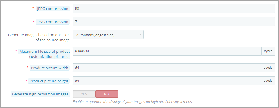 PrestaShop Optimize Image Settings