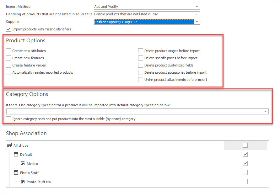 PrestaShop Product and Category Options Import by Supplier PrestaShop Product and Category Options Import by Supplier with Store Manager