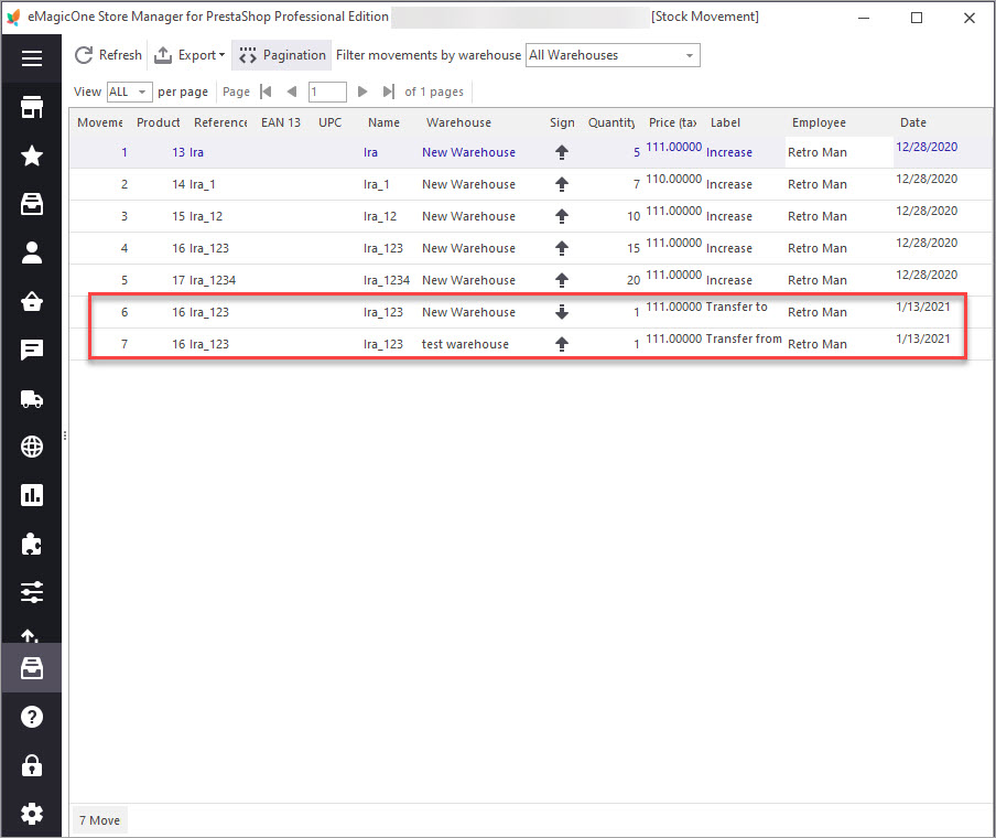 PrestaShop Stock Transfer Result PrestaShop Stock Transfer Result in Store Manager