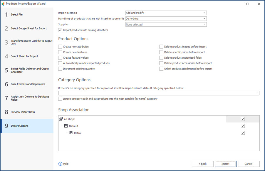 PrestaShop Warehouses Import Options with Store Manager