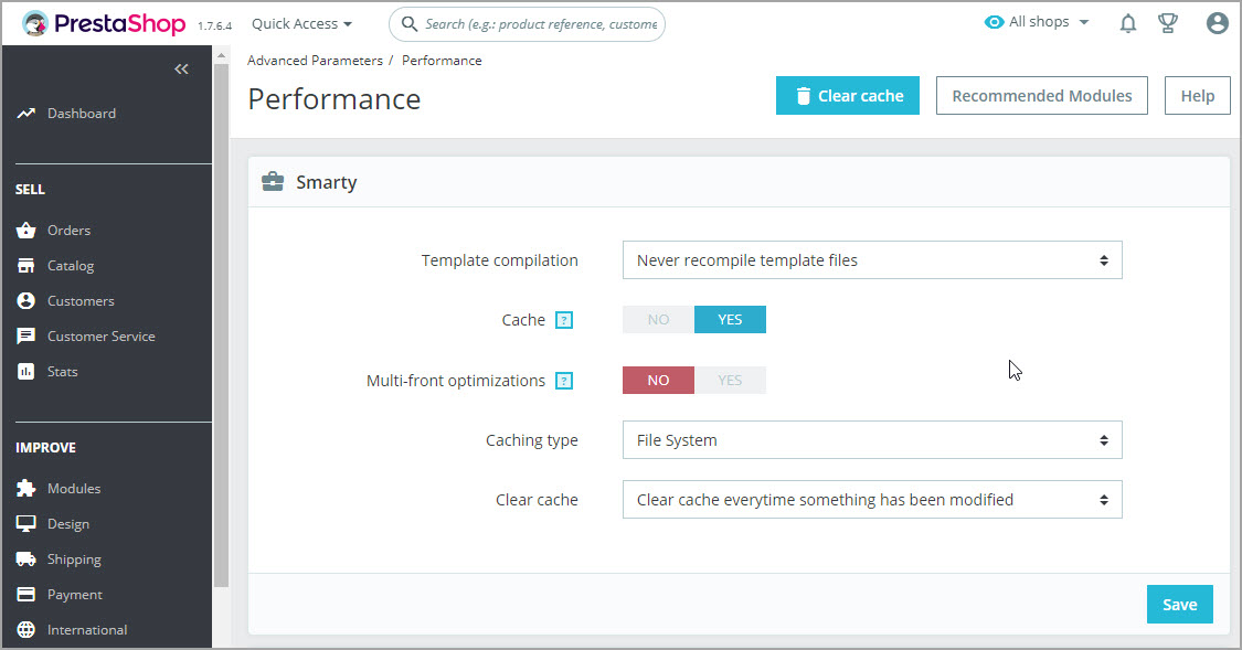 PrestaShop Smarty Settings