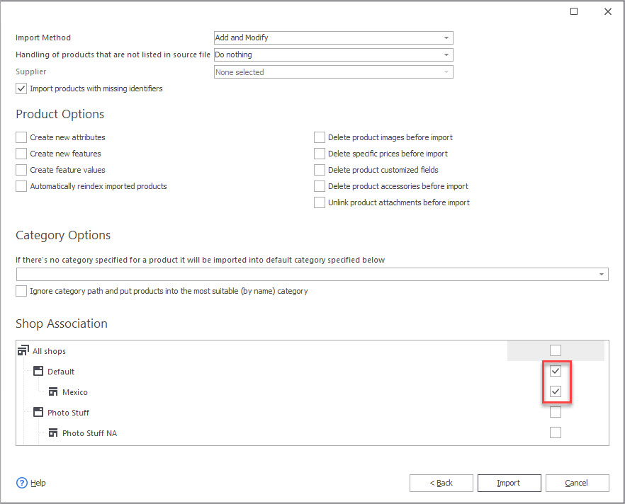 Prestashop Import to Specific Shop with Store Manager