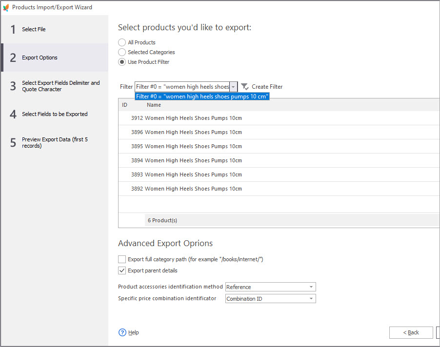 Use Product Filter for PrestaShop Attribute Combinations Export Use Product Filter for PrestaShop Attribute Combinations Export