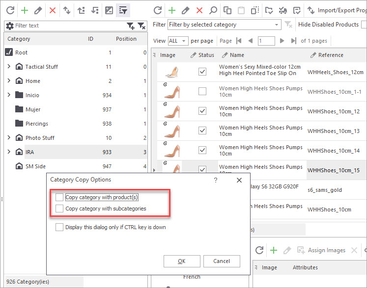Select Copy Options for PrestaShop Category List Select Copy Options for PrestaShop Category List with Store Manager