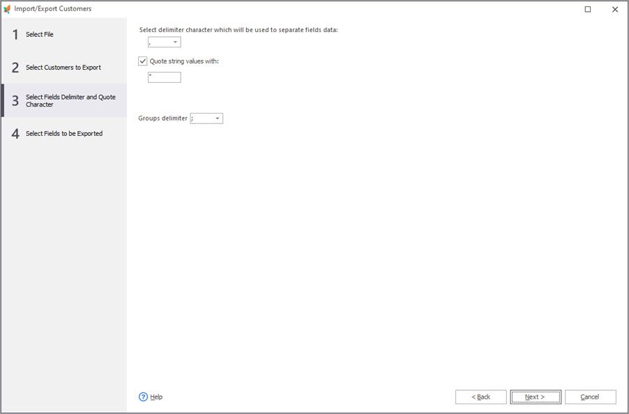 Select Fields Delimiter and Quote Character with PrestaShop Customers Export