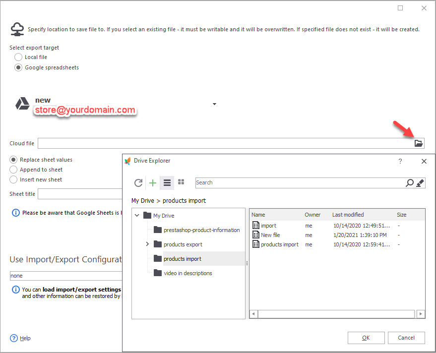 Select File On Google Drive to Export Products Select File On Google Drive to Export Products with Store Manager