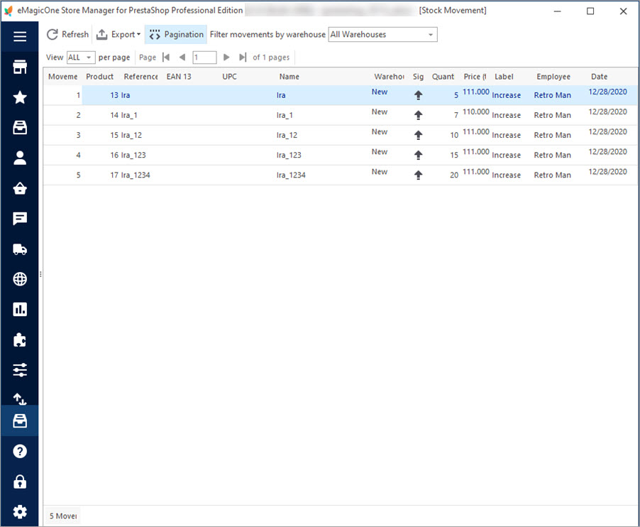 Update Price and Quantity in Stock Movement Section with Store Manager