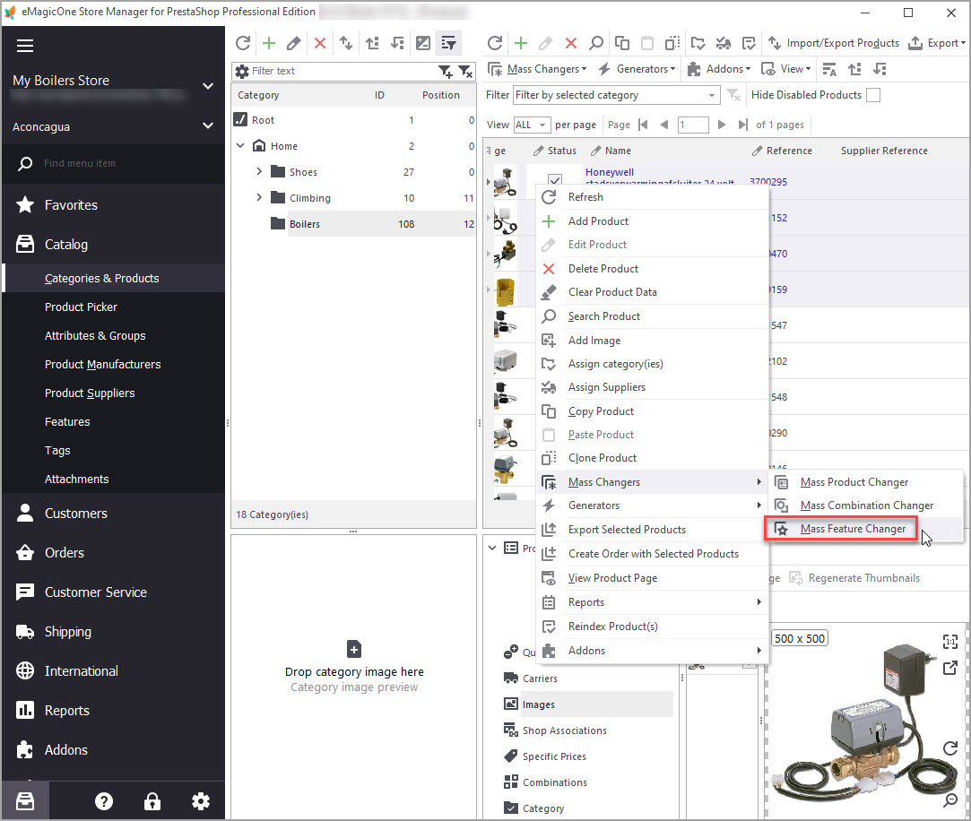 PrestaShop Store Manager Mass Feature Changer