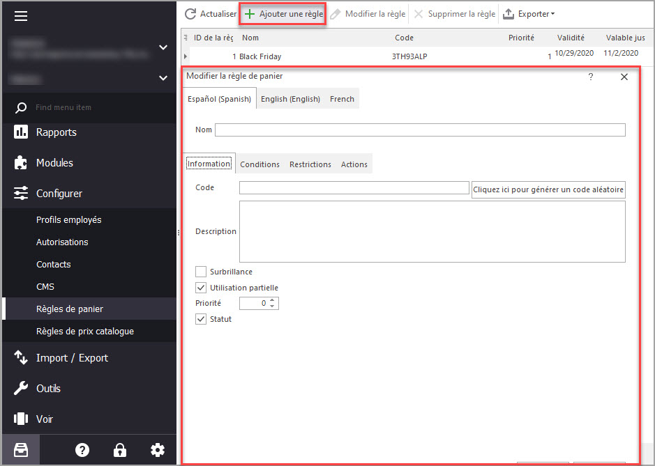 Ajouter une Règle Panier PrestaShop
