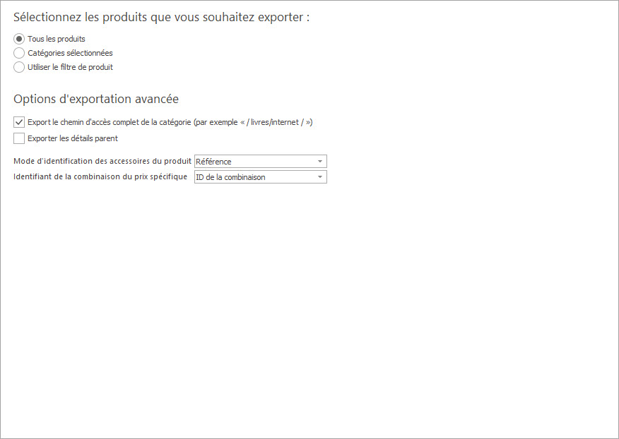 Cochez L'option pour Exporter L'arborescence des Catégories Lors de L'exportation des Produits PrestaShop