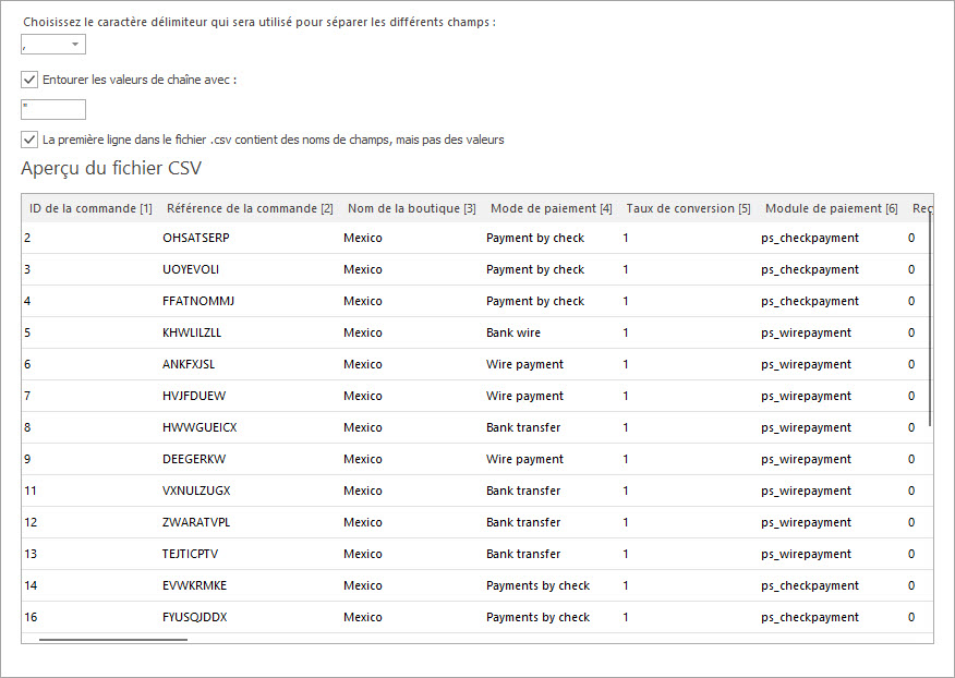 Définir les Délimiteurs du Fichier D’importation des Commandes PrestaShop