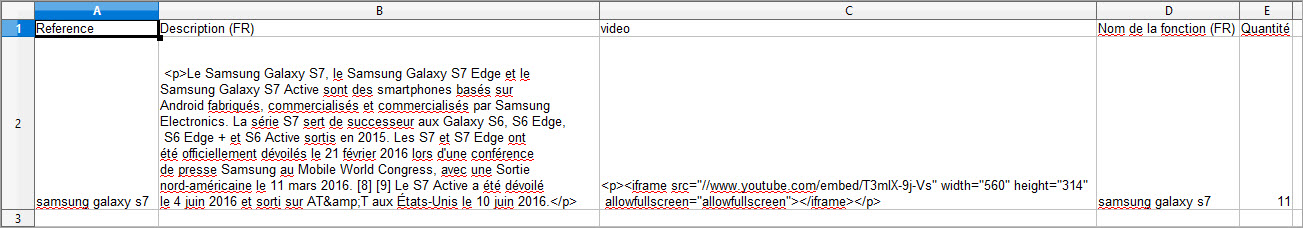 Exemple de Fichier D'importation avec la Vidéo dans la Description