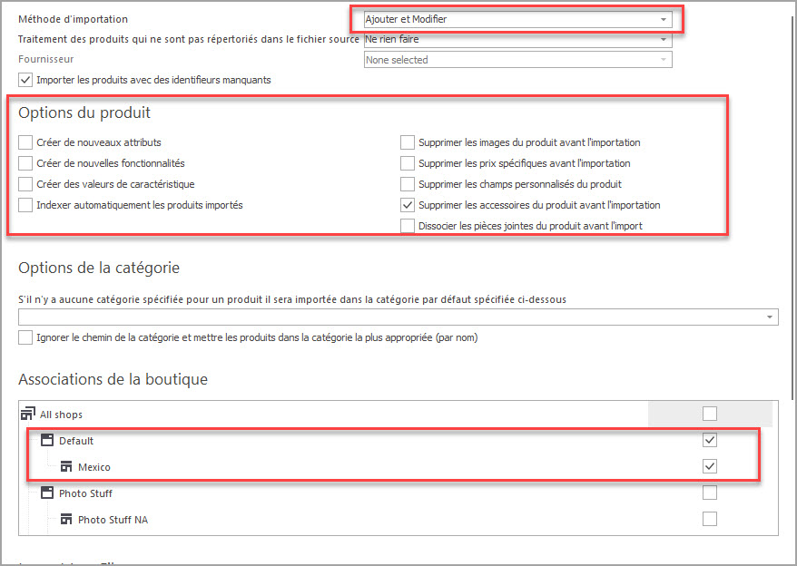 Options D’importation des Produis PrestaShop dans l’Assistant