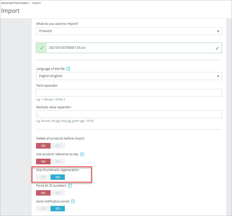 Skip thumbnail regeneration to optimize import speed