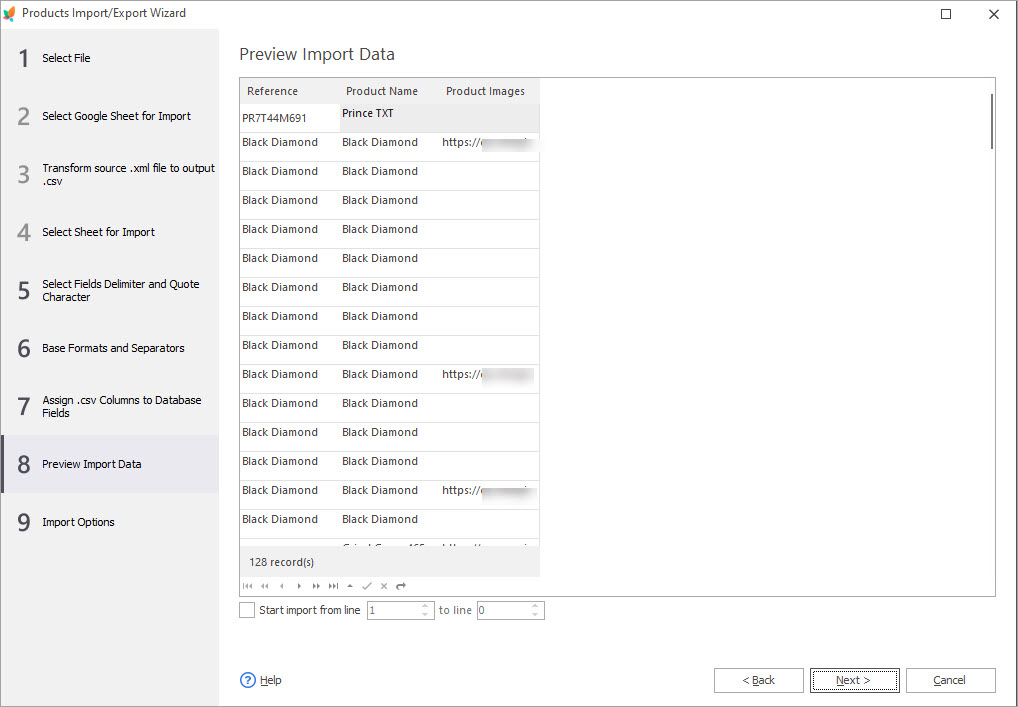 Preview the fields that will be imported