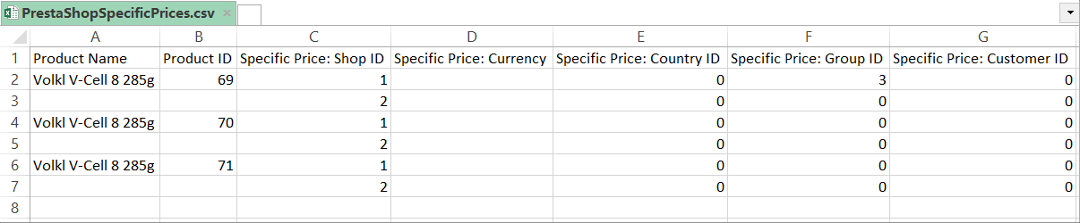 Speсific Prices Import File Sample