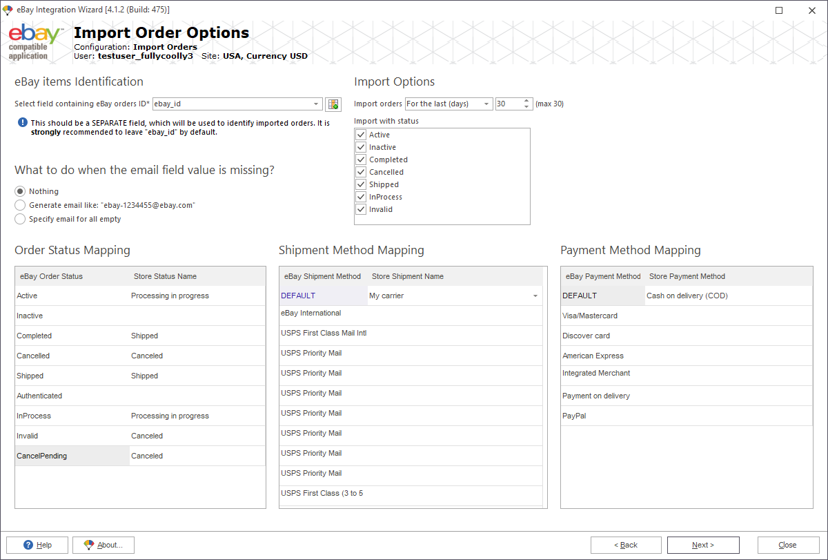 Order Import Options