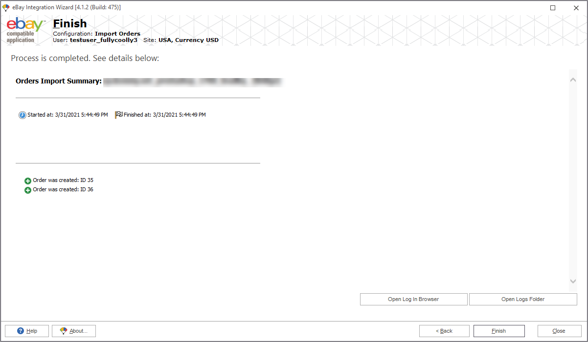 Order Import Summary