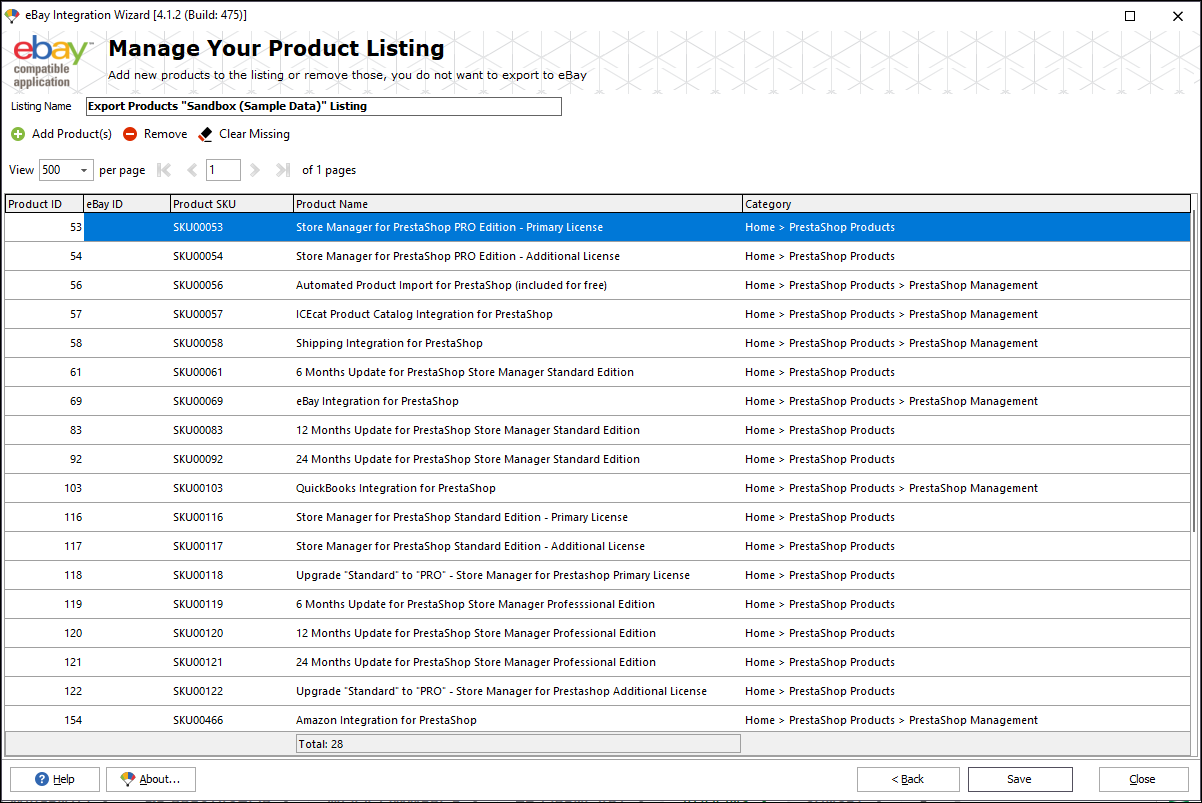 Exporter les produits vers eBay