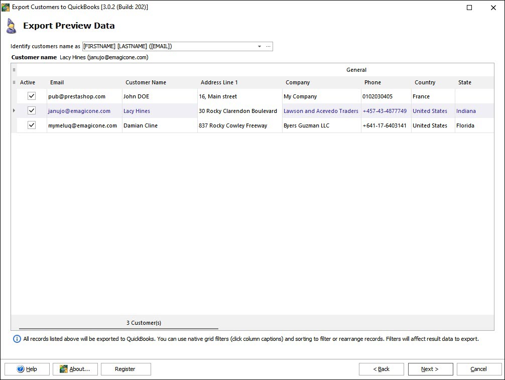 Export PrestaShop Customers from Store Manager to QuickBooks