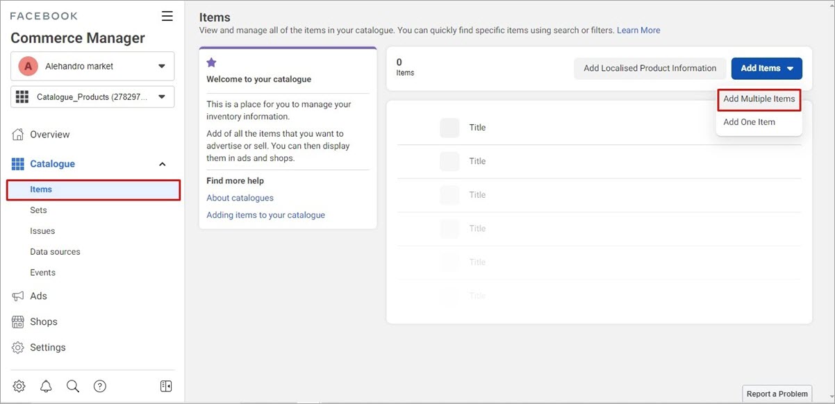 Facebook Items Add Multiple Items