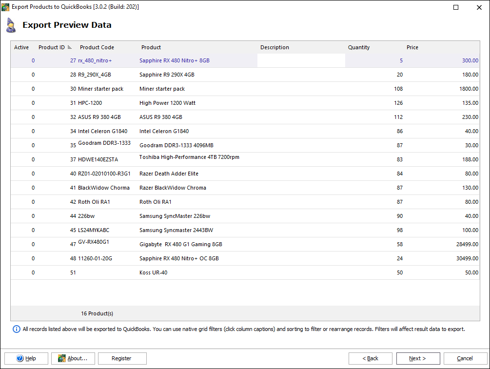 Export products from PrestaShop Manager to QuickBooks Export products from PrestaShop Manager to QuickBooks