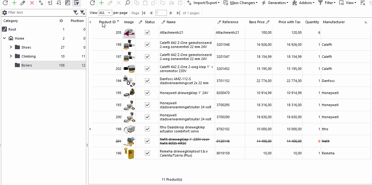 Sorting PrestaShop product data in Store Manager as in Excel