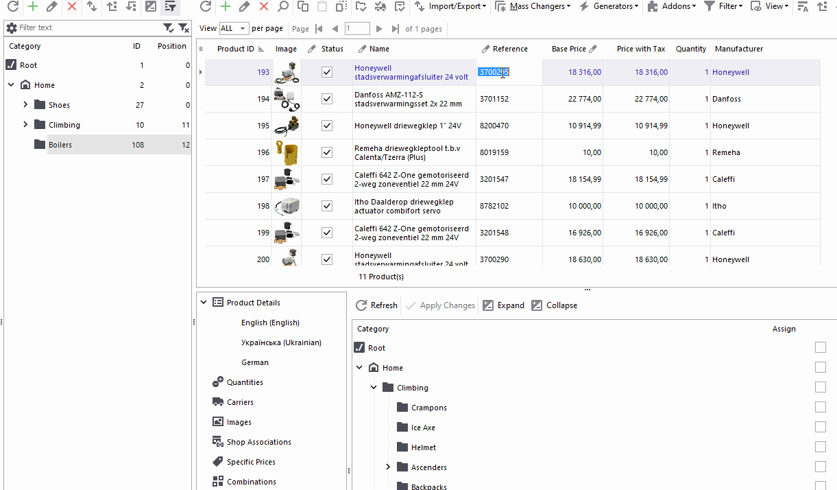 Use PrestaShop Mass Changer tool to edit data in bulk