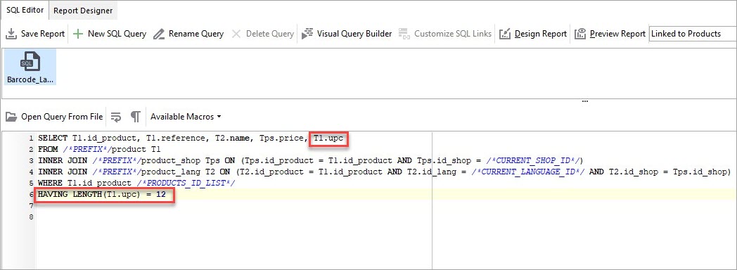 QR Code label SQL editing