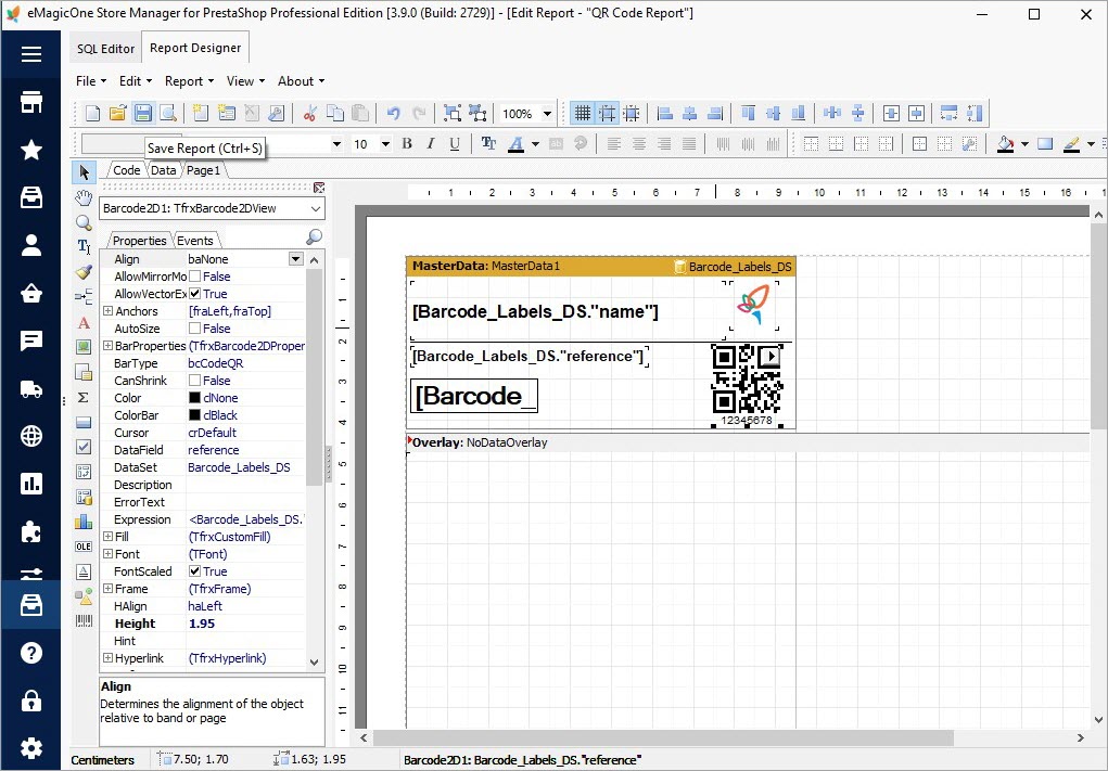 QR Code label report save design