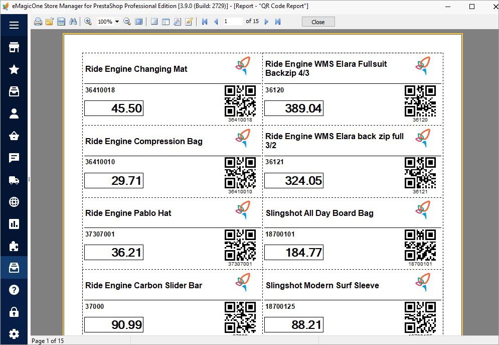QR Code labels generated