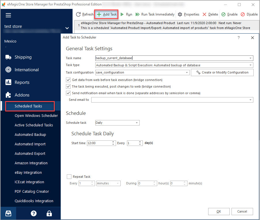 Add Task to Scheduler with Store Manager