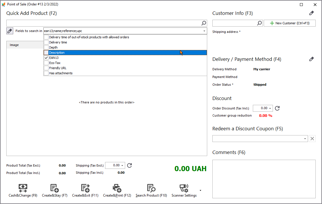 Advanced PrestaShop Product Search in POS Window in Store Manager