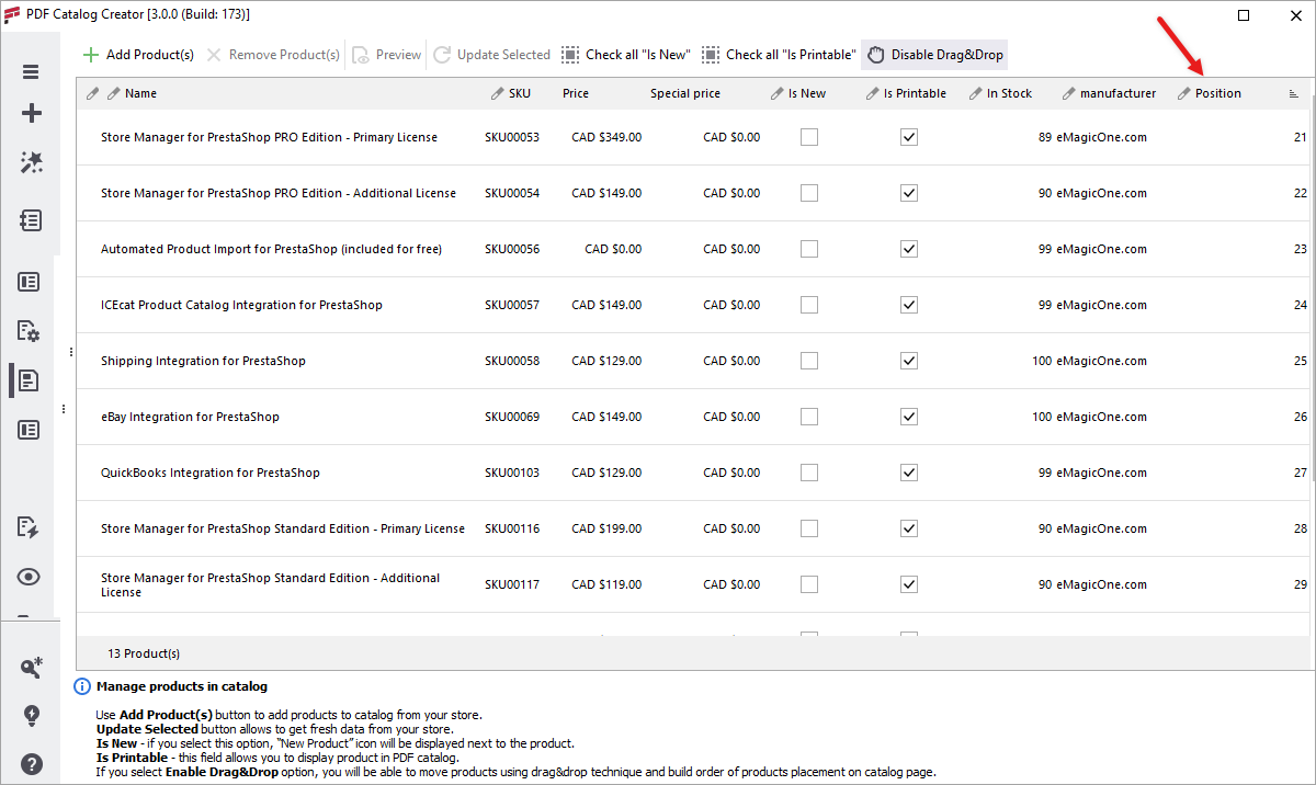 PrestaShop Product Position in PDF Catalog Creator
