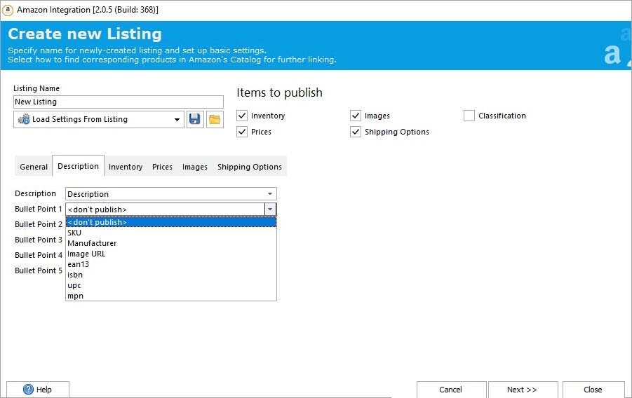 PrestaShop Amazon Integration Create New Listing Description Bullet Points