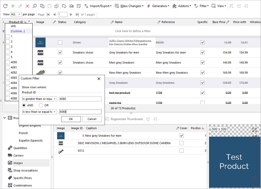 PrestaShop Store Manager Delete Specific ID Filter