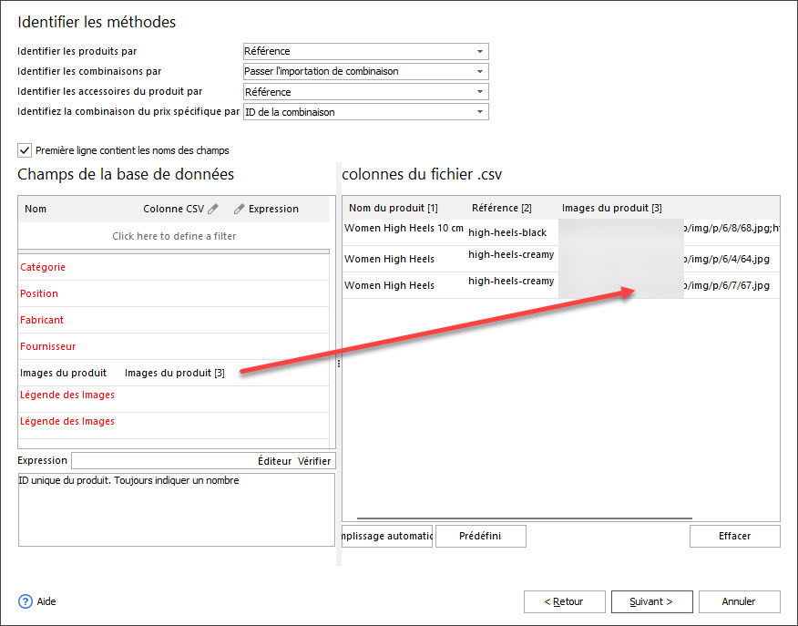 Assign csv columns to database fields