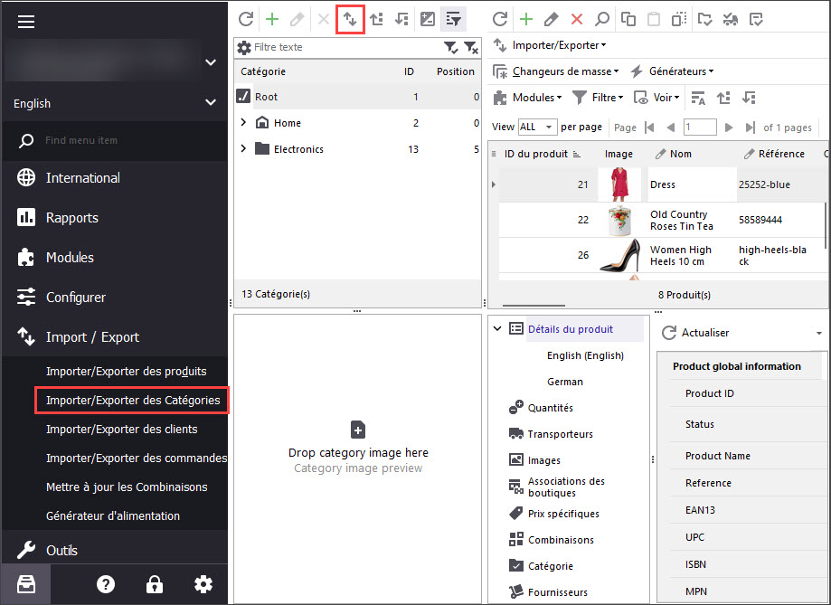 Export PrestaShop Categories