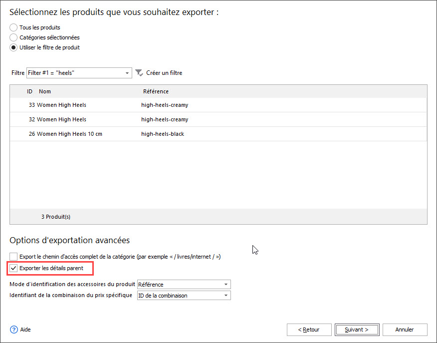 Export parent details