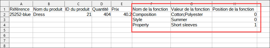 Import PrestaShop Features File Example