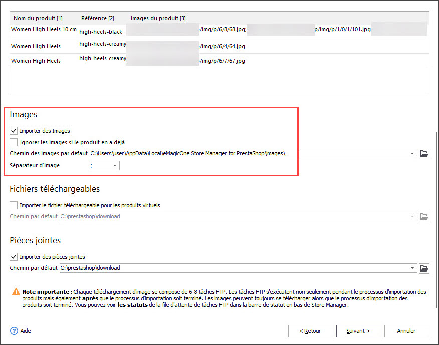 Import images and choose delimiters