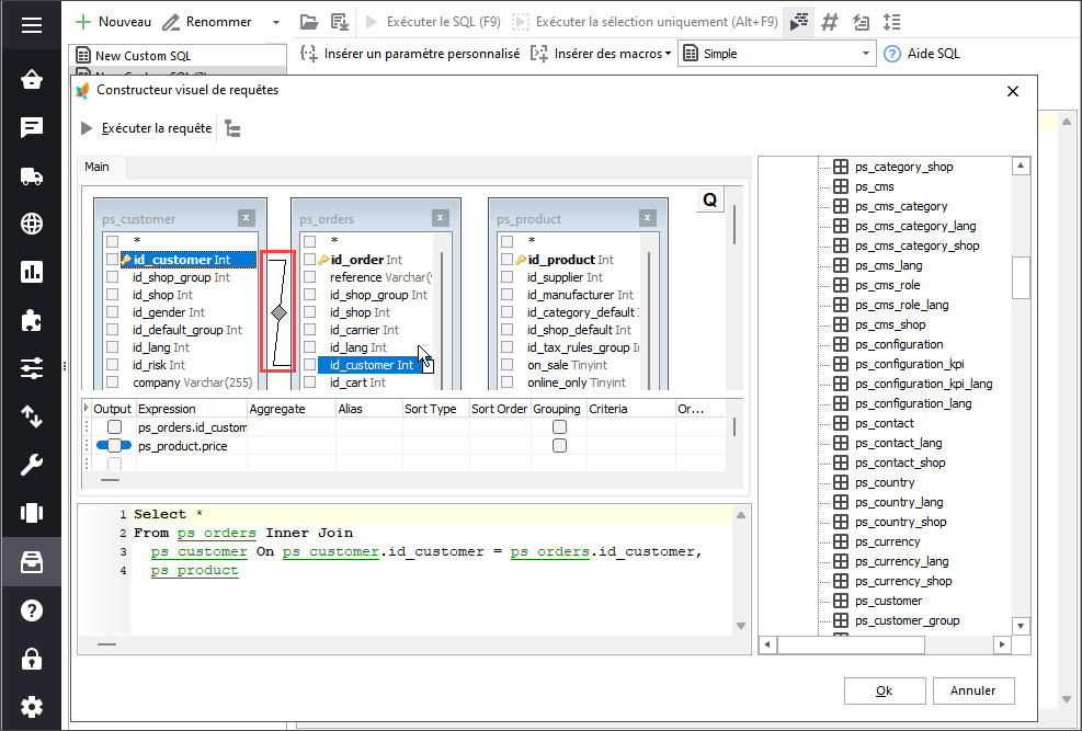 Link Table Fields in Custom SQL Section