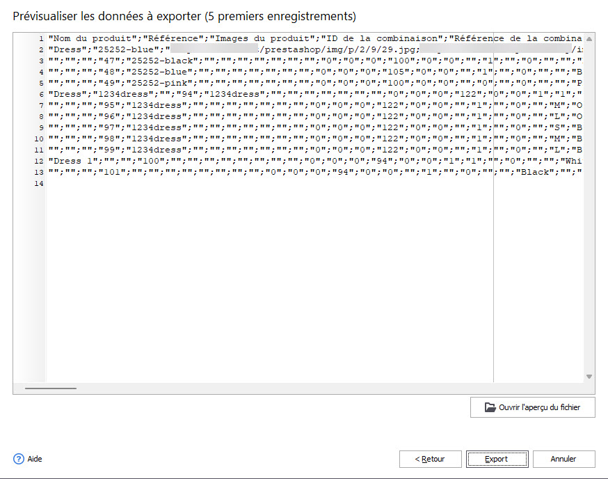 PrestaShop Attribute Combinations Preview Export